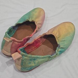 Anthropologie Jasper & Jeera Metallic Watercolor, Leather Flats Size 38